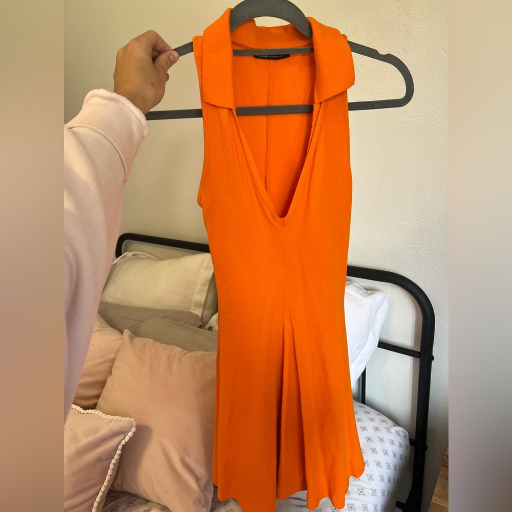 orange zara dress